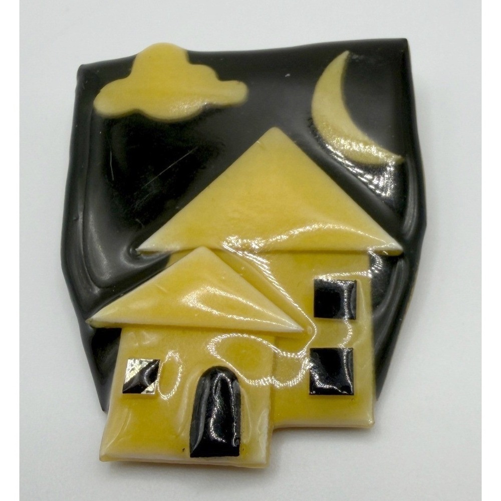 Lucinda House Pins Lucite House Brooch Moon Folk Art Cottage Pin